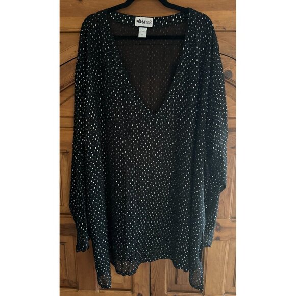 We Be Bop V-Neck Chiffon Fabric Black Silver Metallic Pullover Tunic 5X - Picture 2 of 5